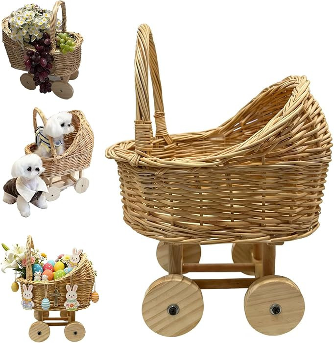 Handmade Wicker Planter Basket, Easter Basket Wicker Carriage Planter, Small Stroller Design Frui... | Amazon (US)