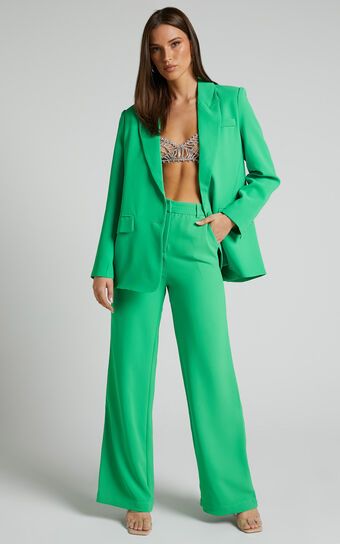 Bonnie Pants - High Waisted Tailored Wide Leg Pants in Green | Showpo (US, UK & Europe)