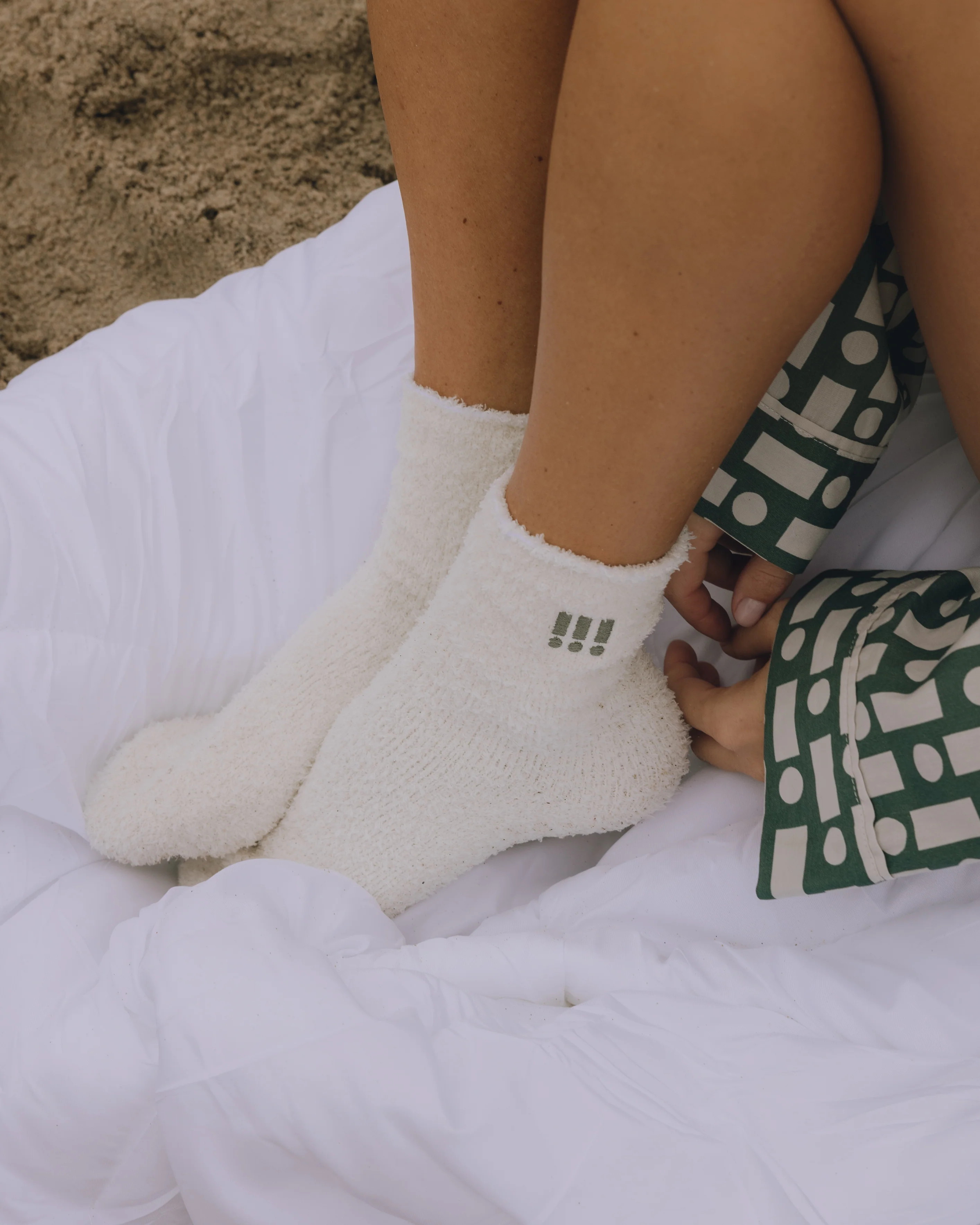 Fuzzy !!! Socks - Cream & Green | Daily Drills