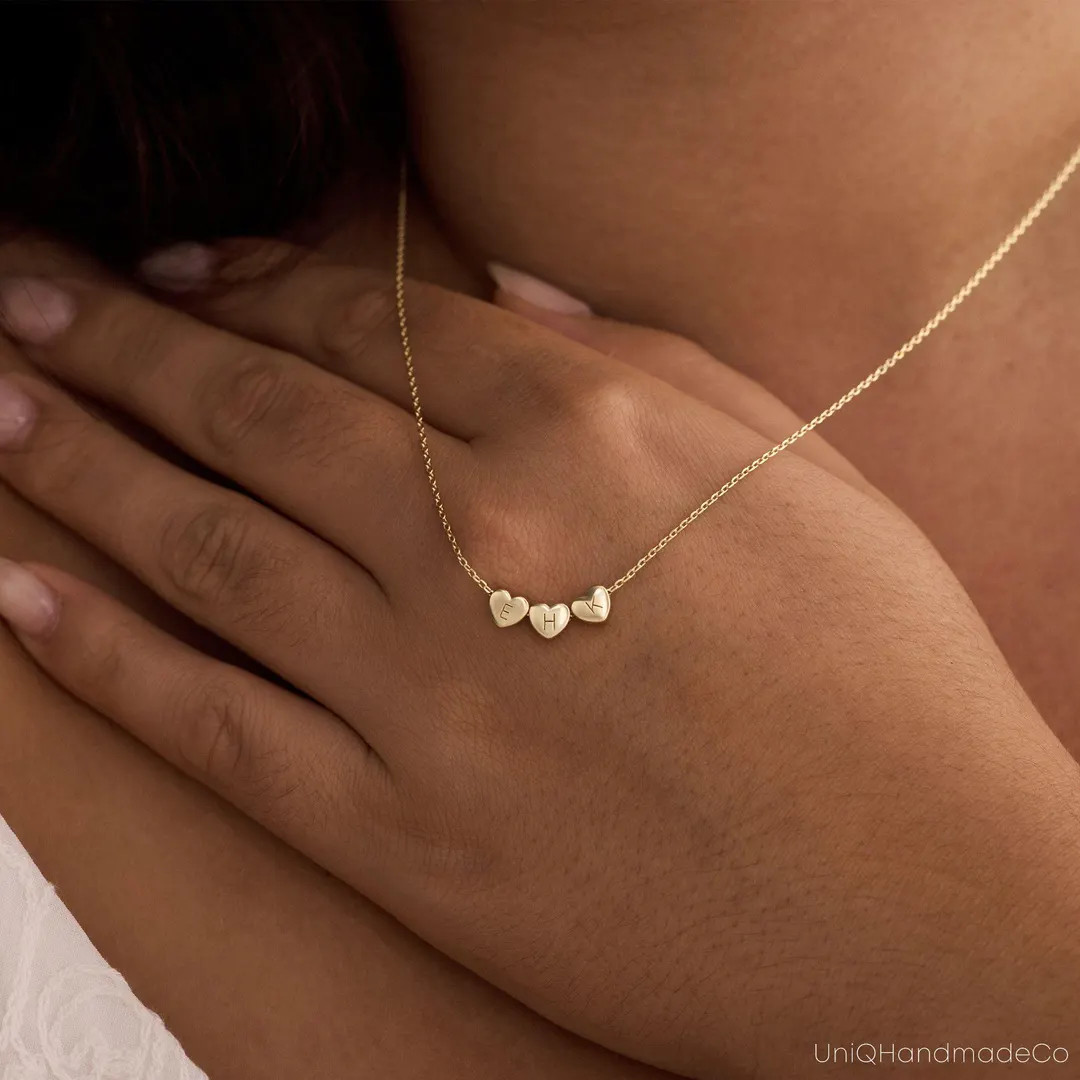 Tiny 3D Initial Heart Charm Necklace, Custom Gold Letter Necklace, Family Necklace, Minimalist Ne... | Etsy (US)