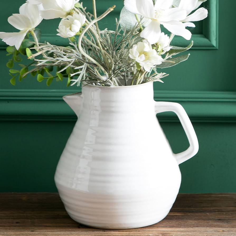 WANYA White Ceramic Vase for Home Decor, Big Ceramic Vase for Flower, Textured Farmhouse Pitcher ... | Amazon (US)