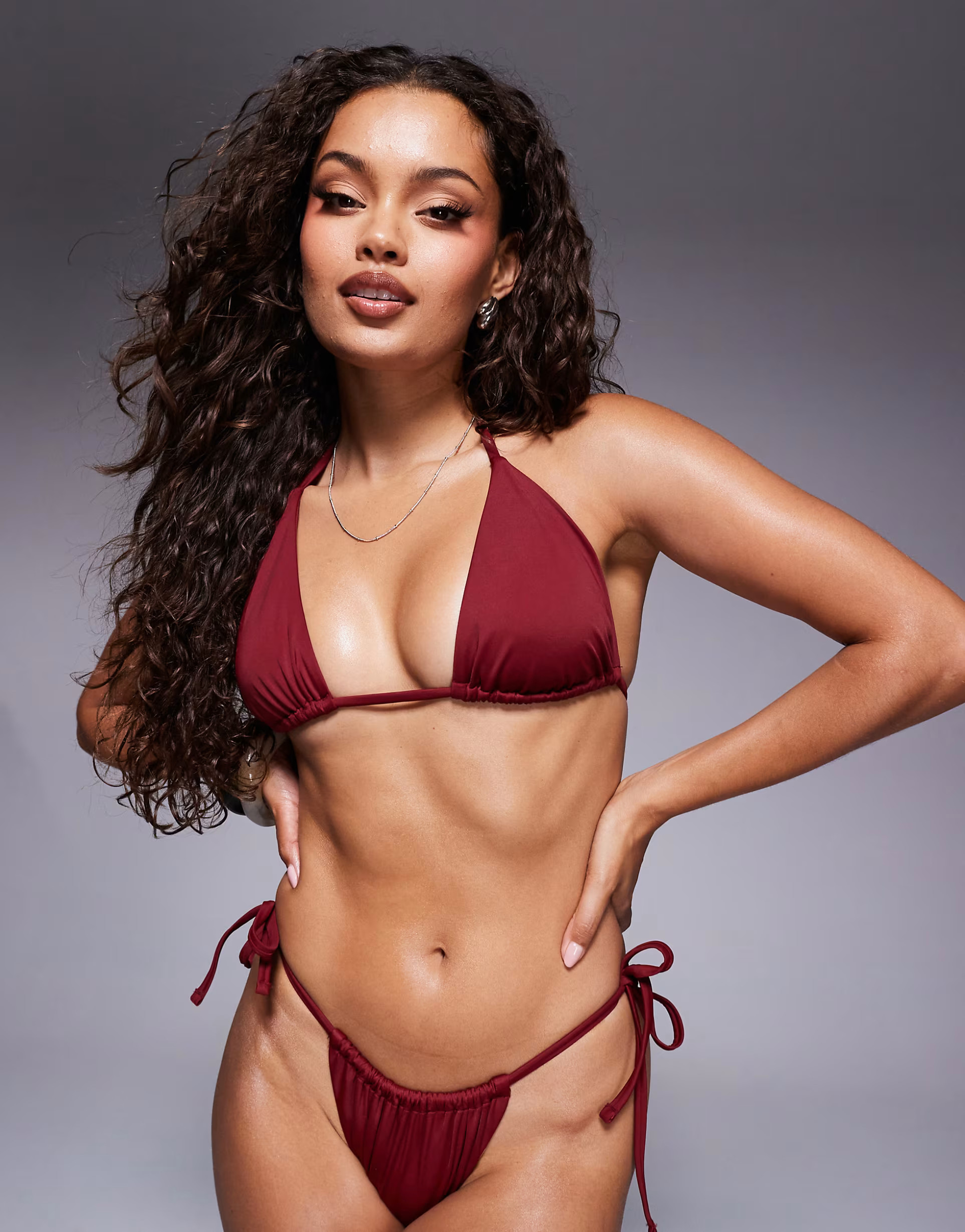ASOS DESIGN Maya mix and match tie back triangle bikini top in burgundy | ASOS | ASOS (Global)