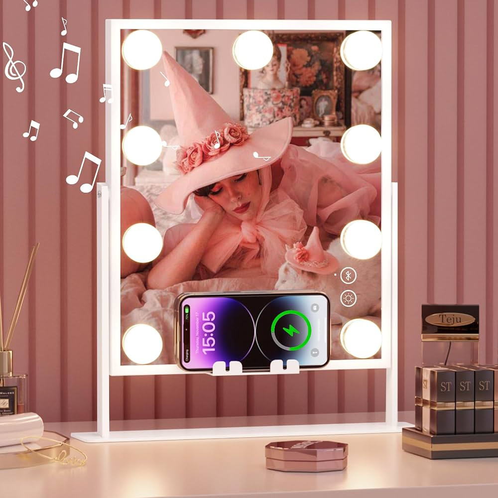 Fenair Lighted Vanity Mirror with Lights Speaker and Wireless Charging,Makeup Mirror with lights ... | Amazon (US)