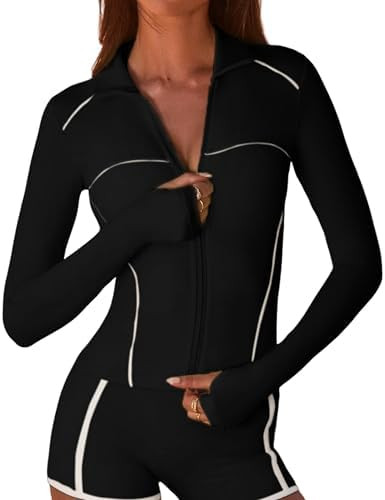 Lviefent Womens Zip Up Active Jacket Contrast Slim Fit Long Sleeve Running Workout Jacket Athleti... | Amazon (US)