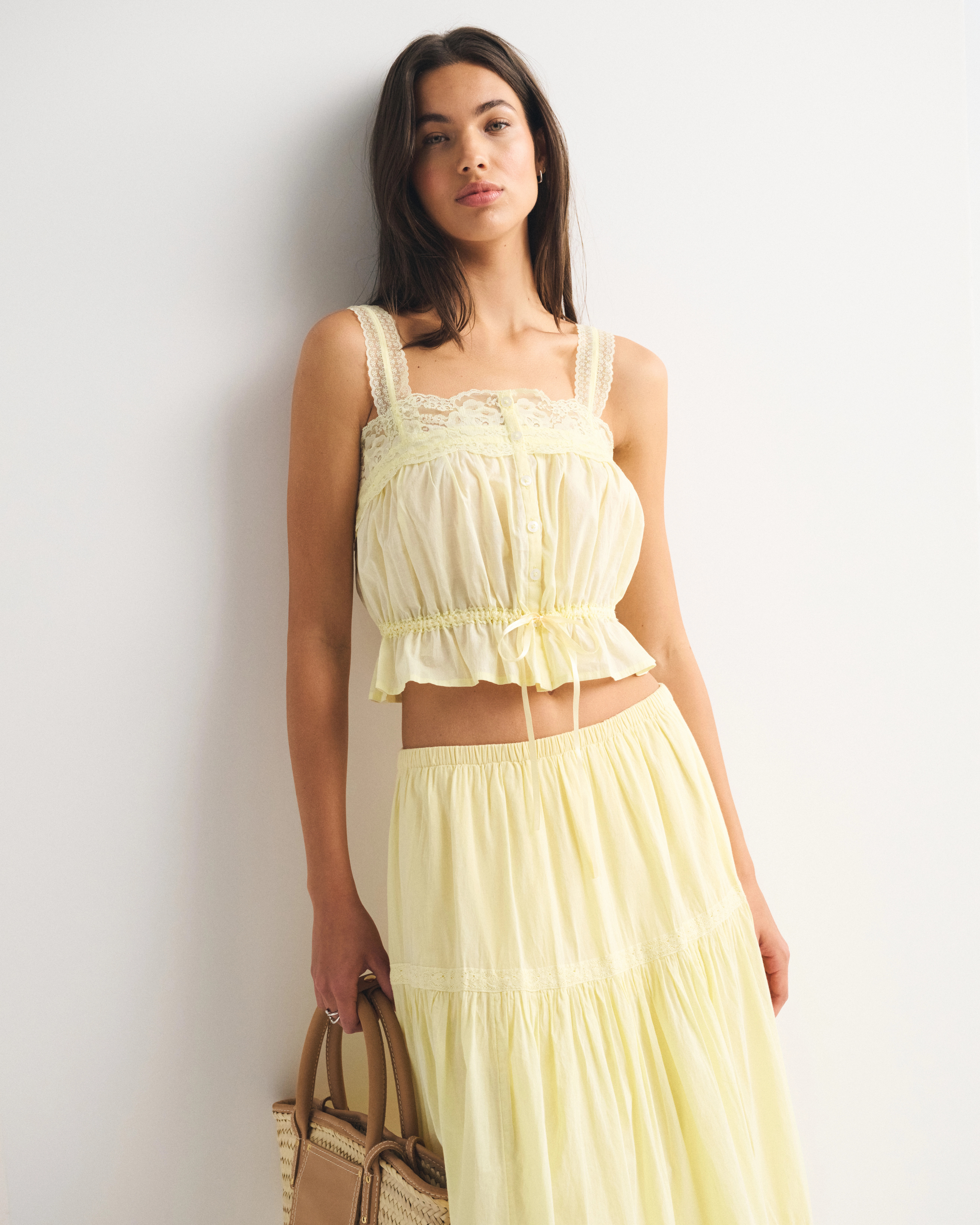Lace-Trim Cinched Button-Through Cami | Abercrombie & Fitch (US)