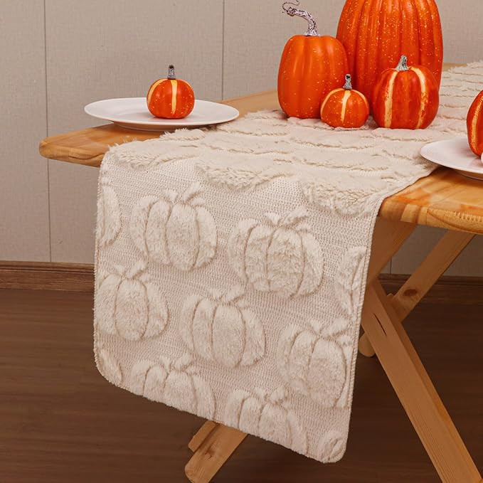 BINBE Table Runner Faux Fur Soft Plush Cute Fall Table Runner for Pumpkins Kitchen Dining Table D... | Amazon (US)