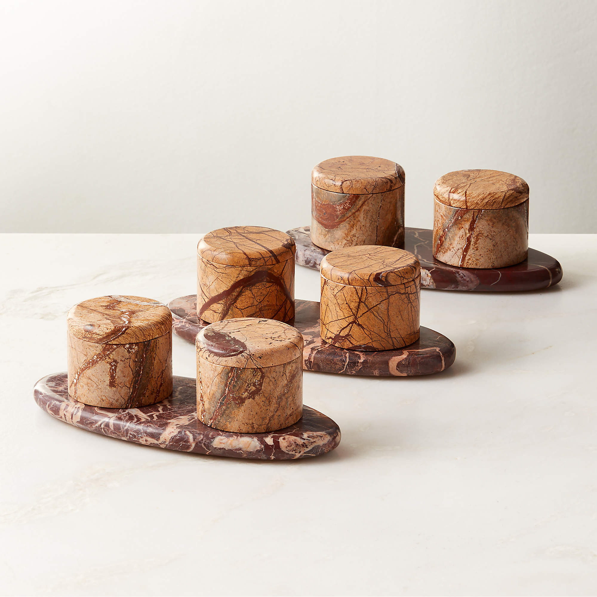 Zetes Tan and Red Marble Salt Cellars, Set of 3 + Reviews | CB2 | CB2