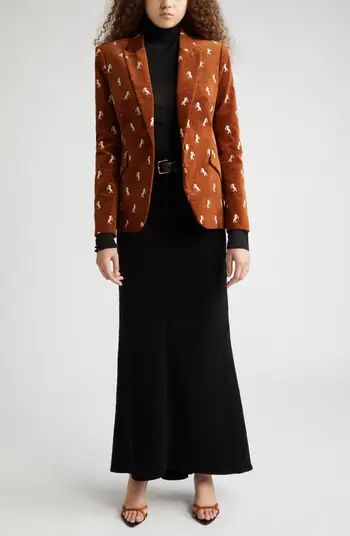 L'AGENCE Chamberlin Embroidered Horse Print Stretch Cotton Velvet Blazer | Nordstrom | Nordstrom