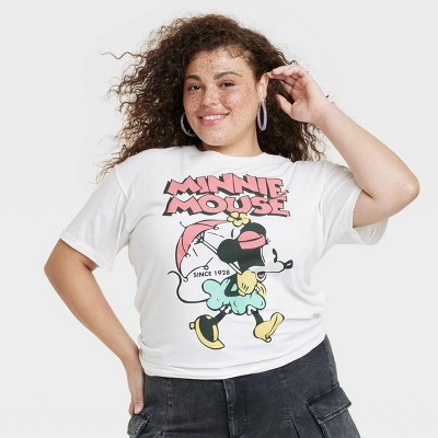 Women's Disney Minnie Mouse Retro Short Sleeve Graphic T-Shirt - White 3X: Knit Cotton-Polyester Blend, Tagless | Target
