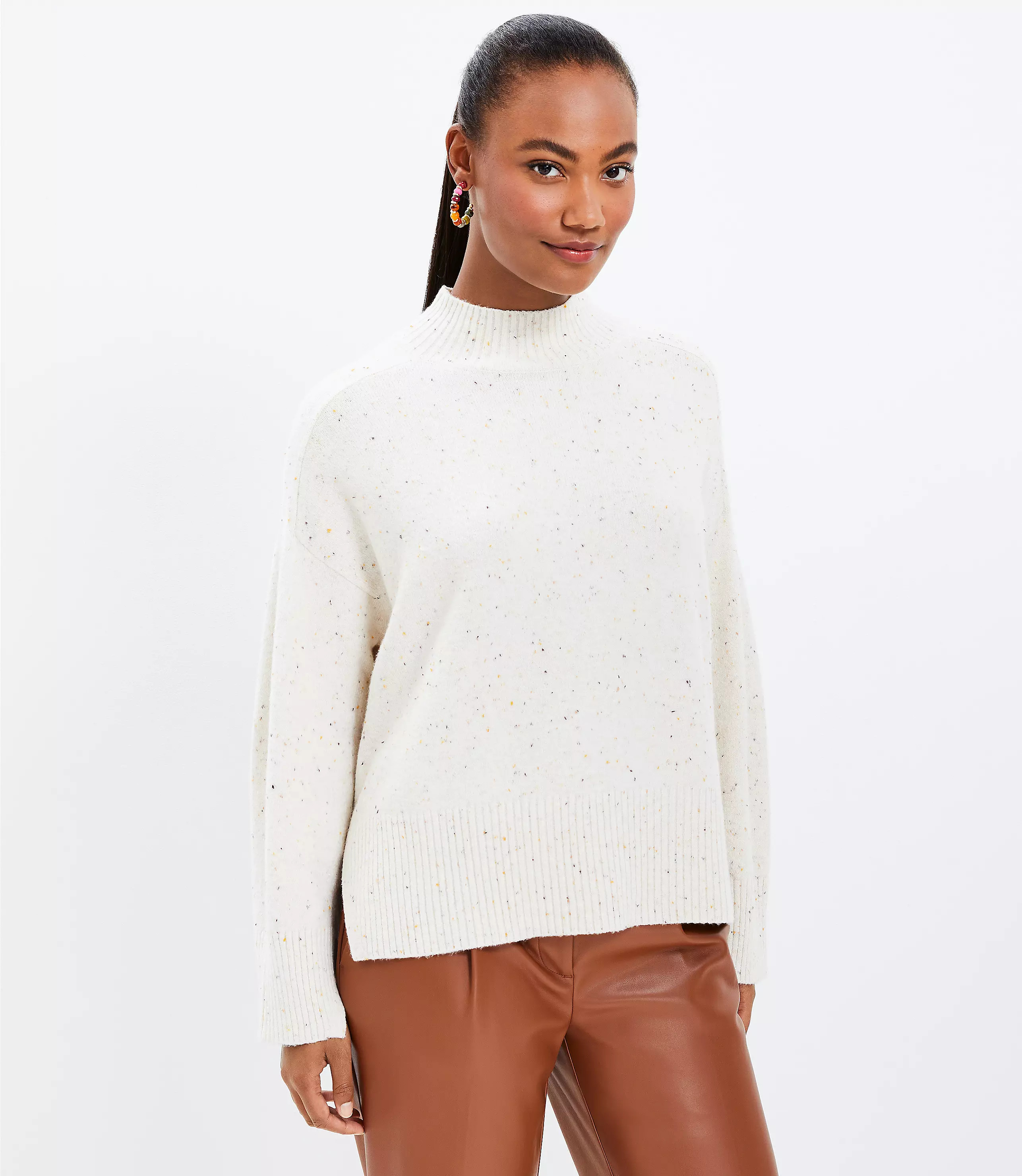Flecked Mock Neck Poncho Sweater | LOFT