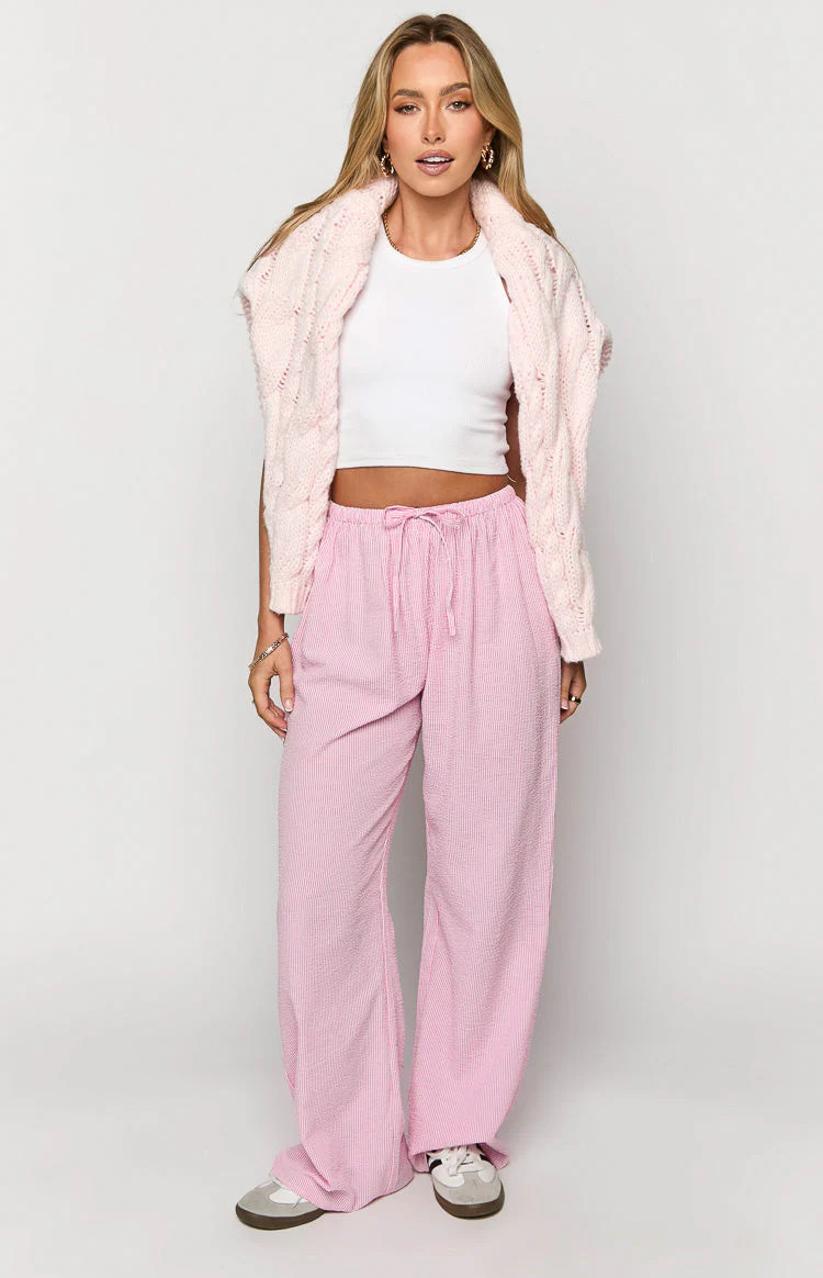 Cici Pink Striped Drawstring Pants | Beginning Boutique (US)