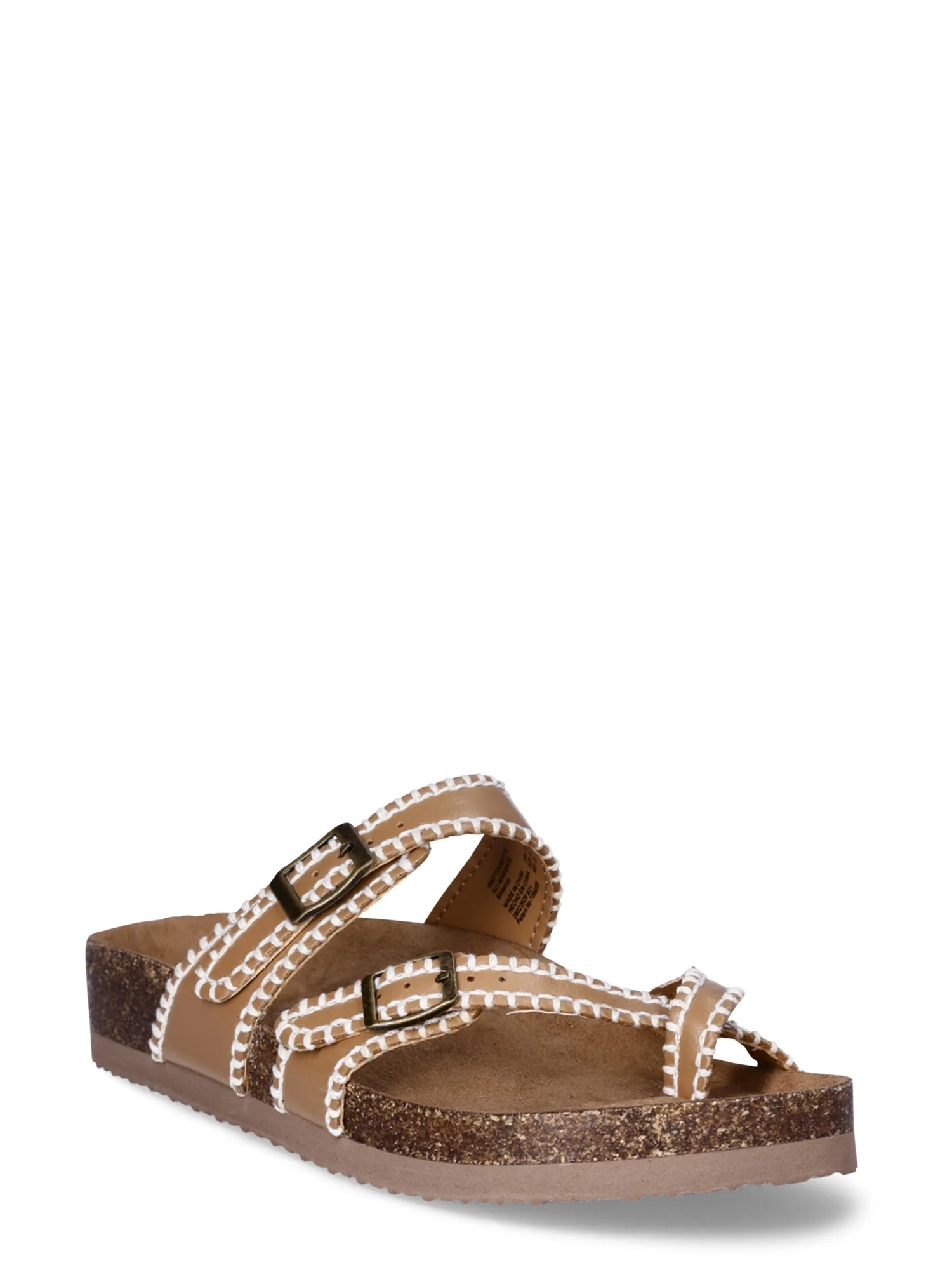 Time and Tru Women's Asymmetric Strap Footbed Sandals, Sizes 6-11, Wide Width Available | Walmart (US)