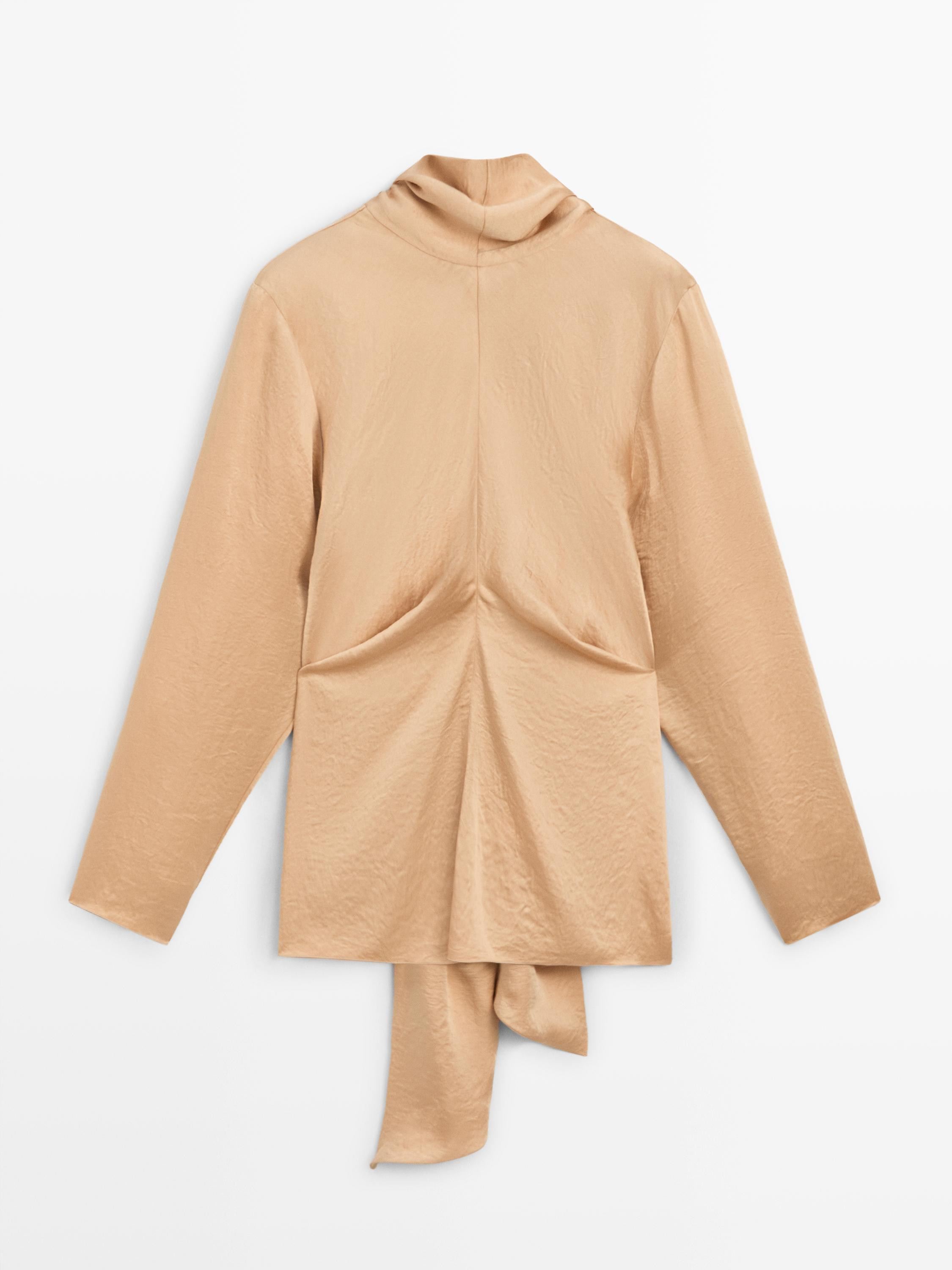 Flowing satin blouse with tie detail - STUDIO | Massimo Dutti US