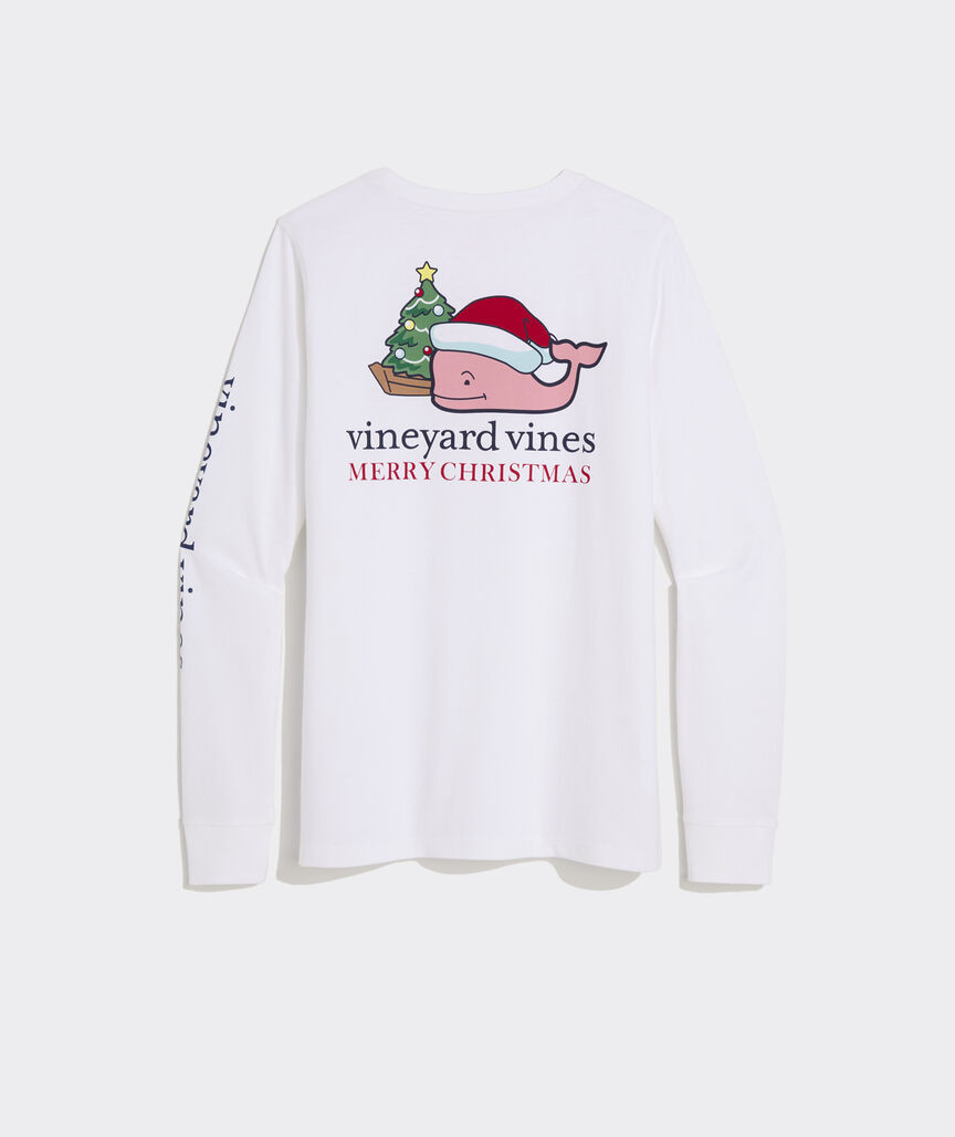 Women's Santa Whale Tree Ornaments Long-Sleeve Pocket Tee | vineyard vines