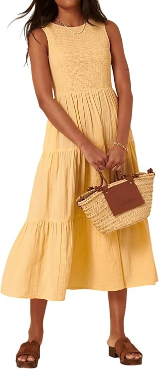 R.Vivimos 2026 Summer Cotton Midi Dresses for Women Casual Sleeveless Smocked A-Line Tiered Flowy... | Amazon (US)