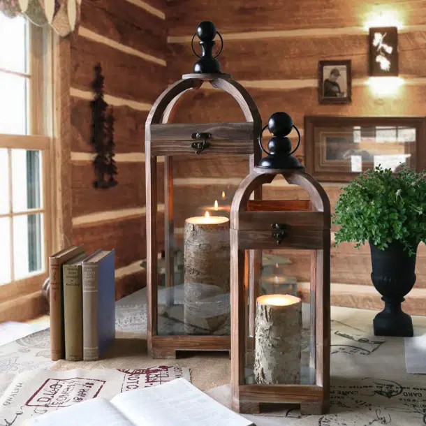 Square 2 Piece Wood Lantern Set | Wayfair North America