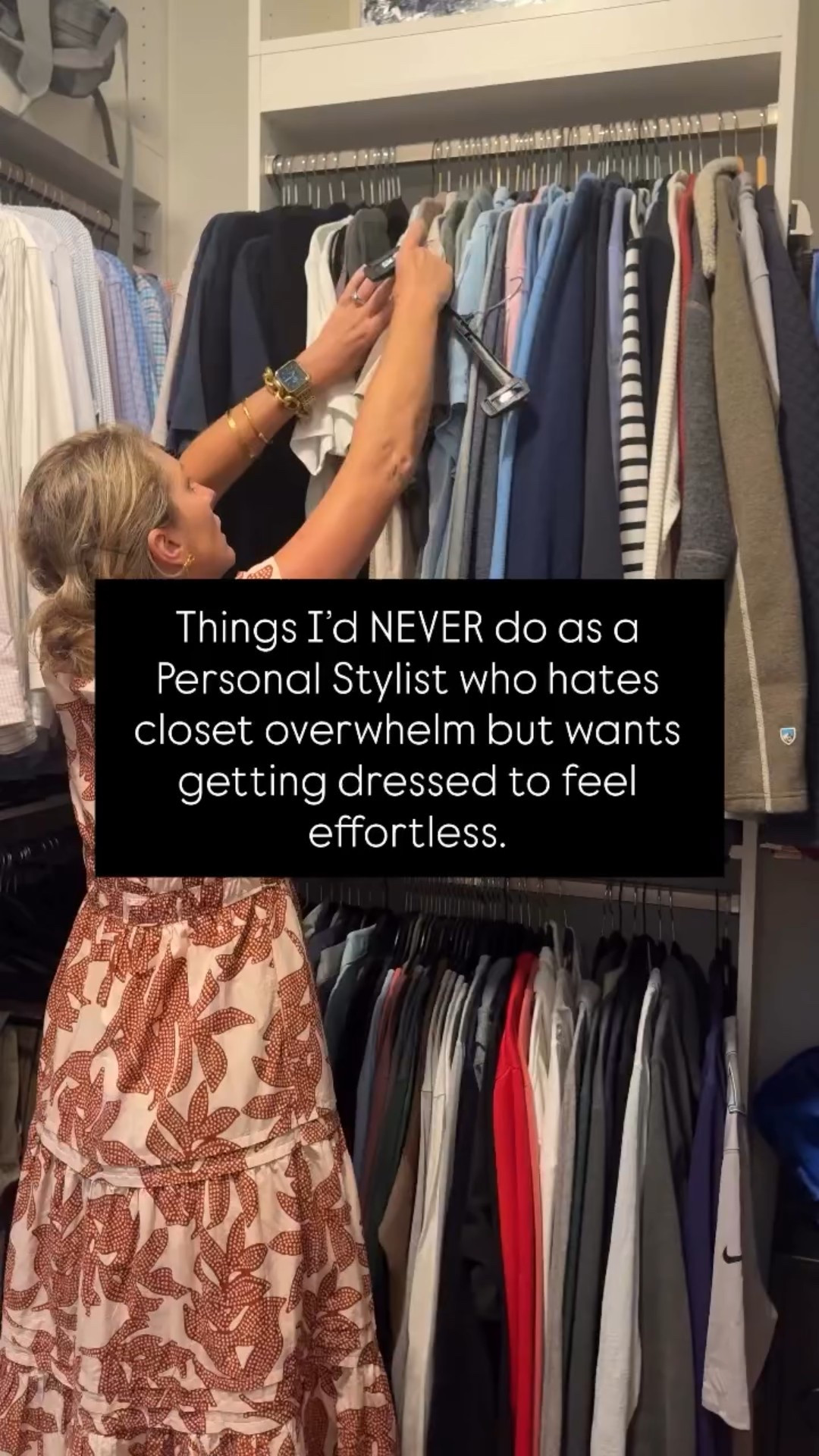 ✨ Things I’d NEVER do as a Personal Stylist who hates closet overwhelm but wants getting dressed to feel effortless:

❌ Hold onto clothes I don’t actually wear
❌ Buy another “maybe” piece without a plan
❌ Ignore the power of go-to outfits
❌ Let a packed closet hide the real gems inside

Because here’s the truth: more clothes ≠ more style. The right pieces, styled the right way, are what make your mornings easy and your outfits effortless.

👗 Ready to ditch closet overwhelm for good? Our Closet Audit + Styling Sessions help you clear the clutter, discover what works, and finally love getting dressed again. Tap the link in bio to book your session today!