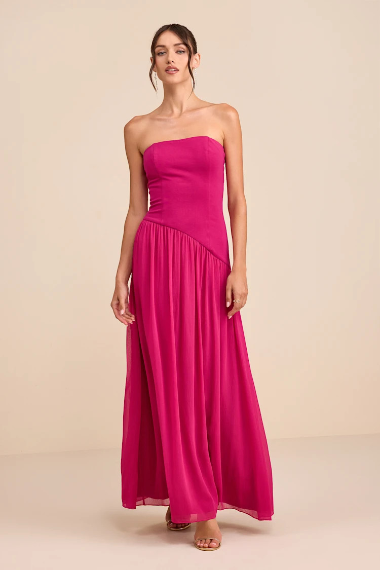 Beth Berry Pink Strapless Drop Waist Maxi Dress | Vacation Dresses | Lulus