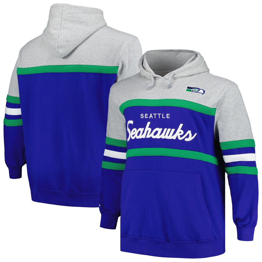 Seattle Seahawks Mitchell & Ness Big & Tall Head Coach Pullover Hoodie - Heather Gray/Royal | Fanatics