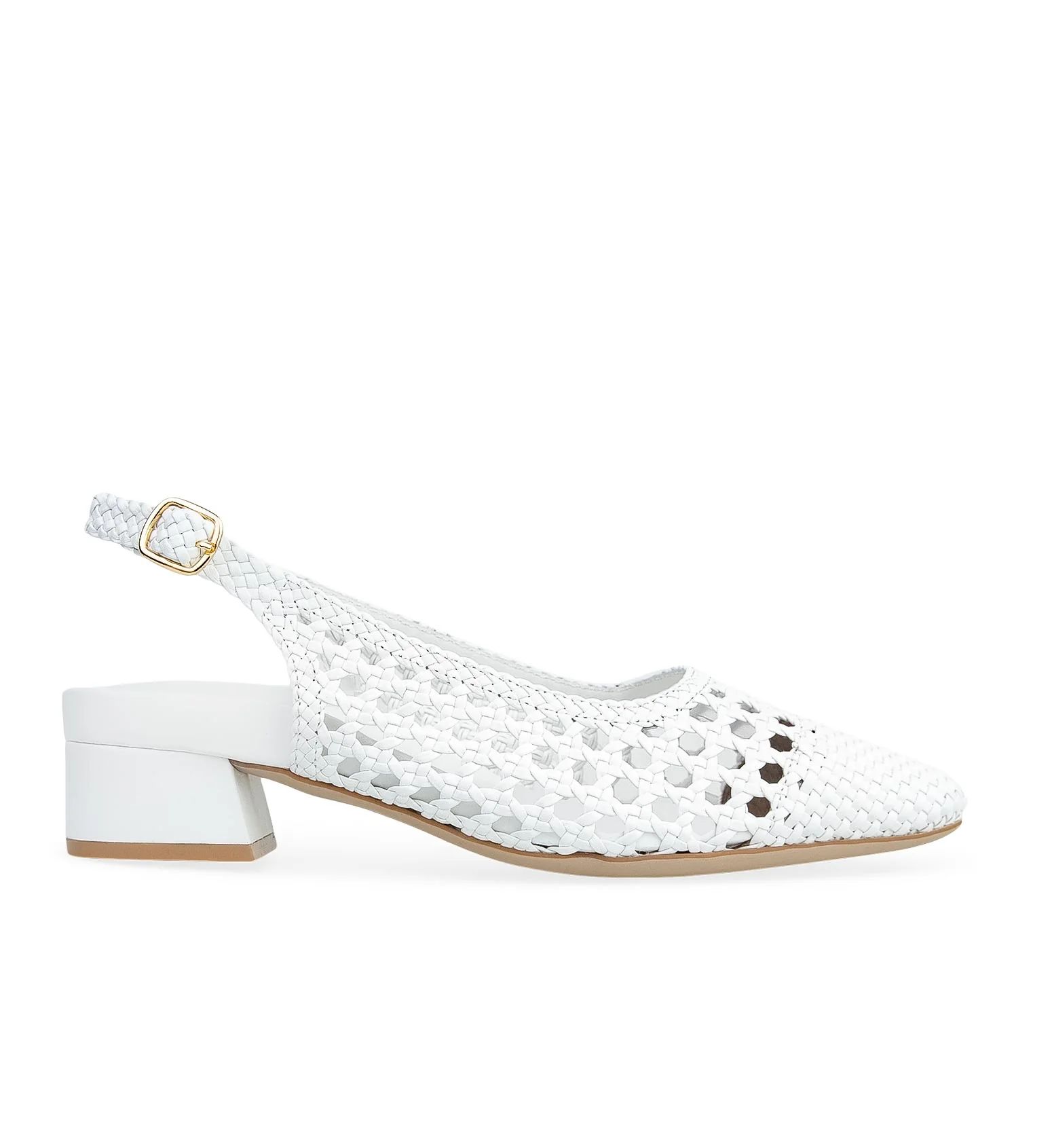 White Leather Low Heels | Bared Footwear