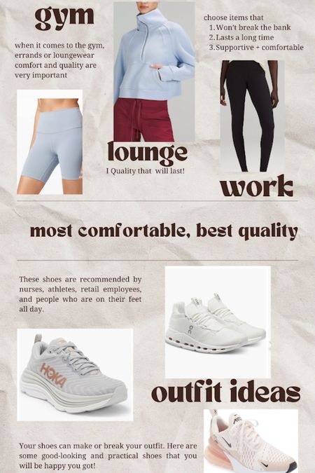 Gym wear, lounge wear, nurses or retail, if you’re on your feet all day and need comfortable, quality clothes that will last, look good and support, this list is for you! 

#LTKstyletip #LTKworkwear #LTKfitness