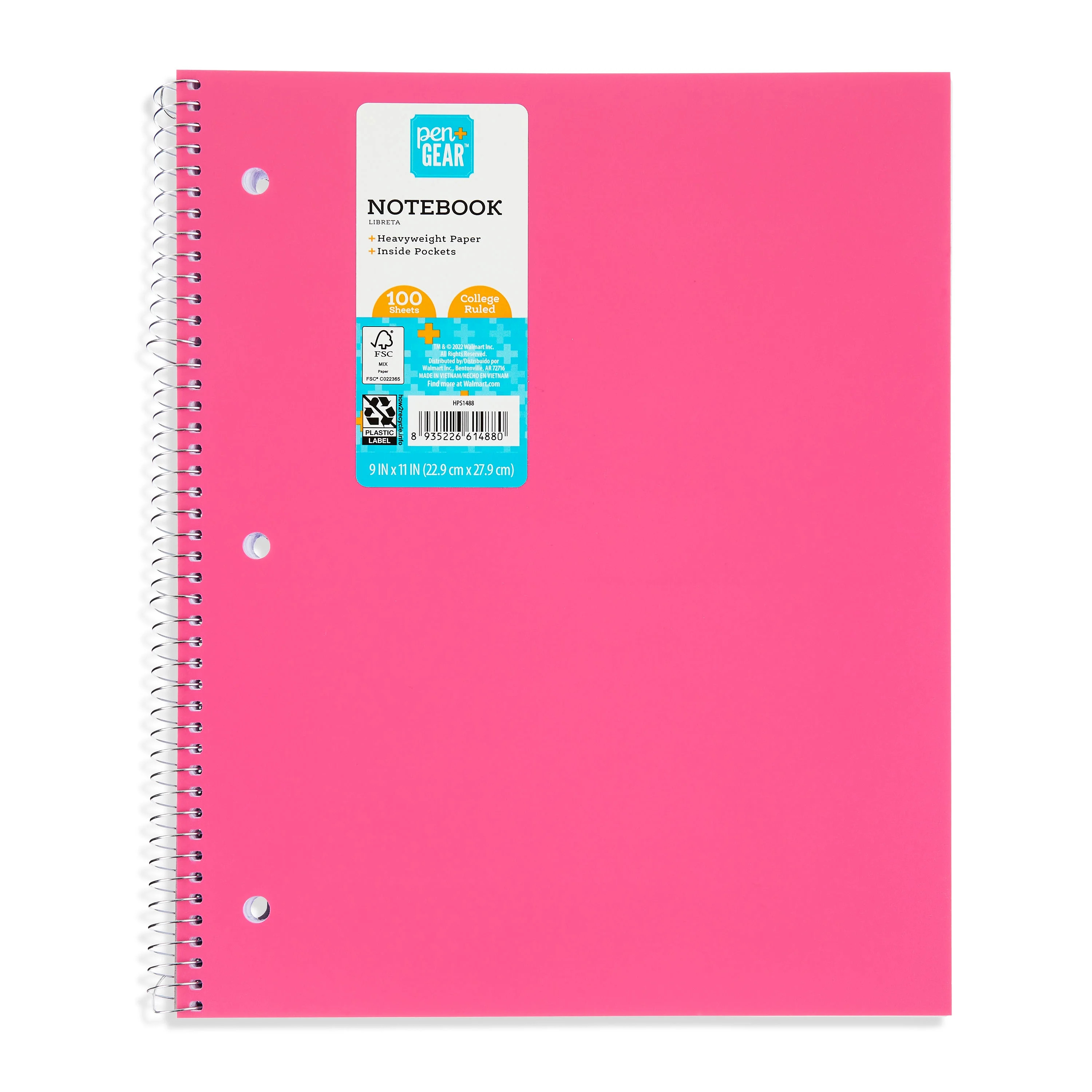 Pen+Gear Poly 1-Subject Notebook, College Ruled, 100 Heavyweight Sheets, Inside Pockets, Pink - W... | Walmart (US)