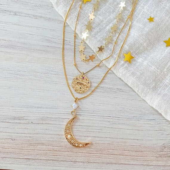 Zodiac Queen Necklace Set Set of 3  Gold-filled  Opal Moon | Etsy | Etsy (US)
