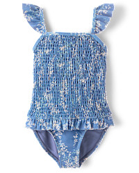 Girls Sleeveless Floral Smocked Flutter One Piece Swimsuit - Swim Shop - BLUE | Gymboree | Gymboree