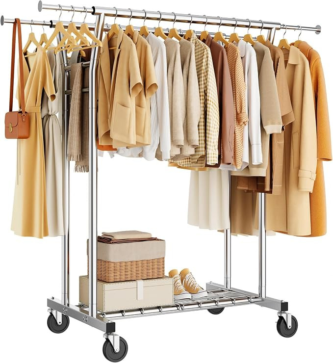 Heavy Duty Clothes Rack, Rolling Clothing Rack for Hanging Clothes with Shelves Load 700LBS,Porta... | Amazon (US)