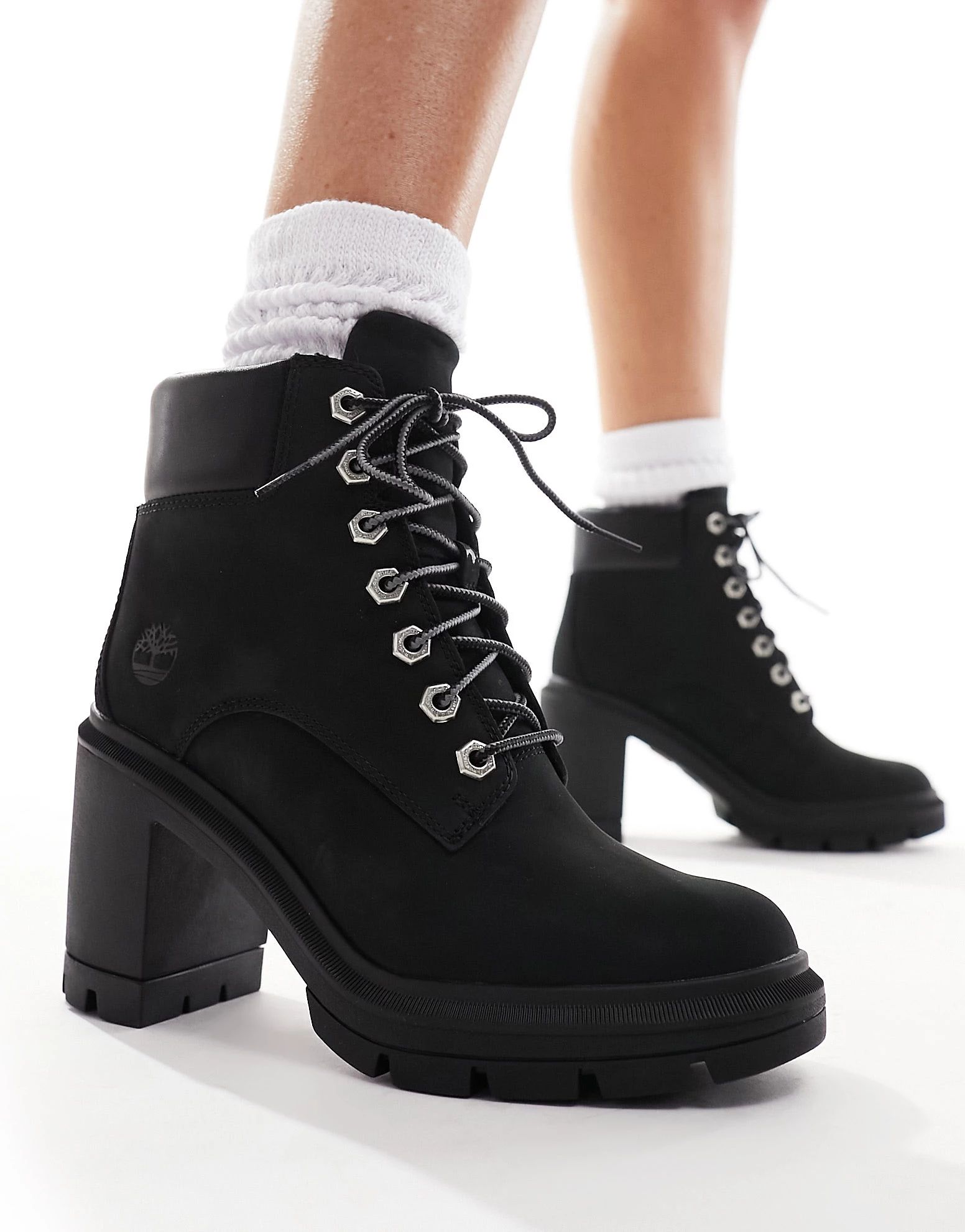 Timberland allington heights 6 inch heeled boots in black nubuck leather | ASOS (Global)