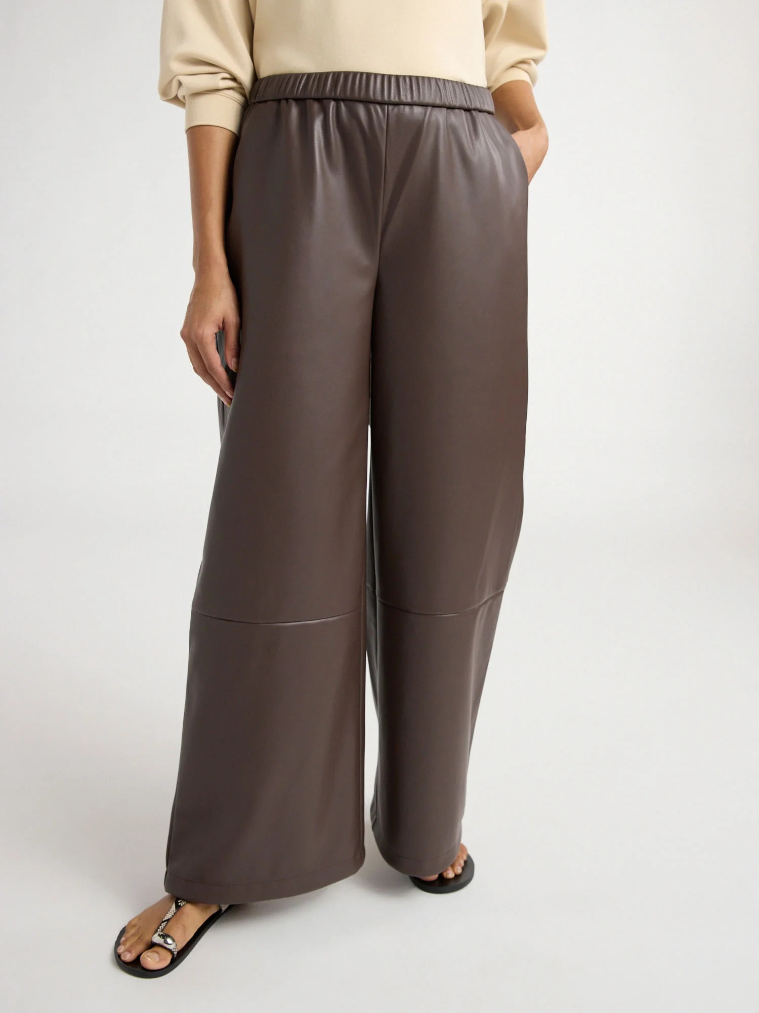 Scoop Women's Faux Leather Wide Leg Parachute Pants with Adjustable Drawstring Hem, 29’’ Inse... | Walmart (US)