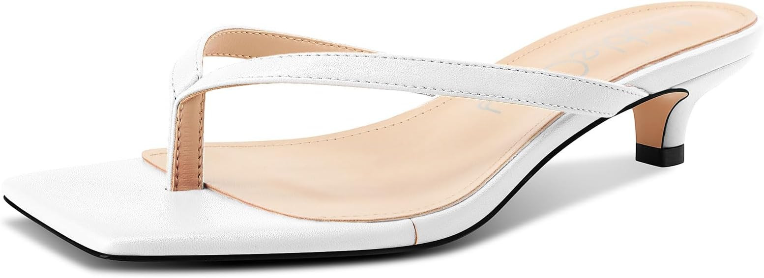 NobleOnly Women's Flip Flop Heels Thong Sandals Heeled Mules for Women Square Open Toe Low Kitten... | Amazon (US)