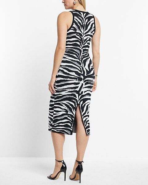 Body Contour Zebra Print High Neck Midi Sweater Dress | Express