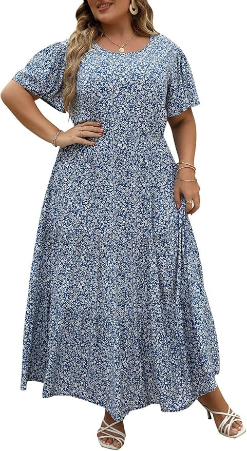 Nemidor Plus Size Maxi Dresses for Curvy Women Summer Casual Boho Ditsy Floral Print Layered Flar... | Amazon (US)