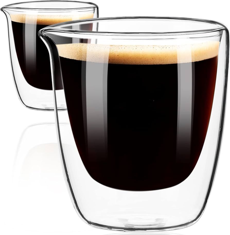 PARACITY Espresso Cups Set of 2, Double Walled Espresso Shot Glass with Spout, High Borosilicate ... | Amazon (US)