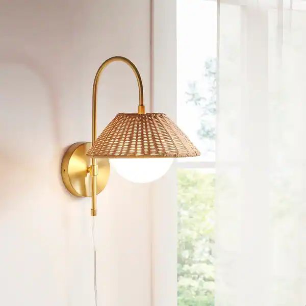 INK+IVY Laguna Gold Rattan Weave Shade Wall Sconce | Bed Bath & Beyond