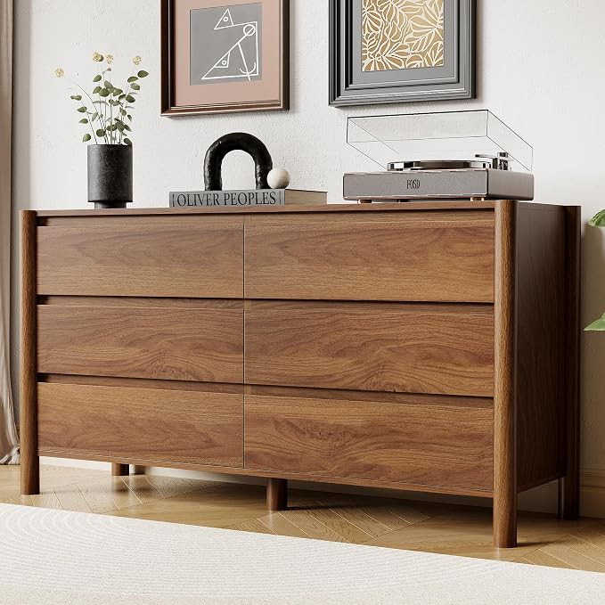 HOUROM Walnut Dresser for Bedroom,47"Wide 6 Drawer Mid Century Modern Chest | 47 inch wide dresse... | Amazon (US)