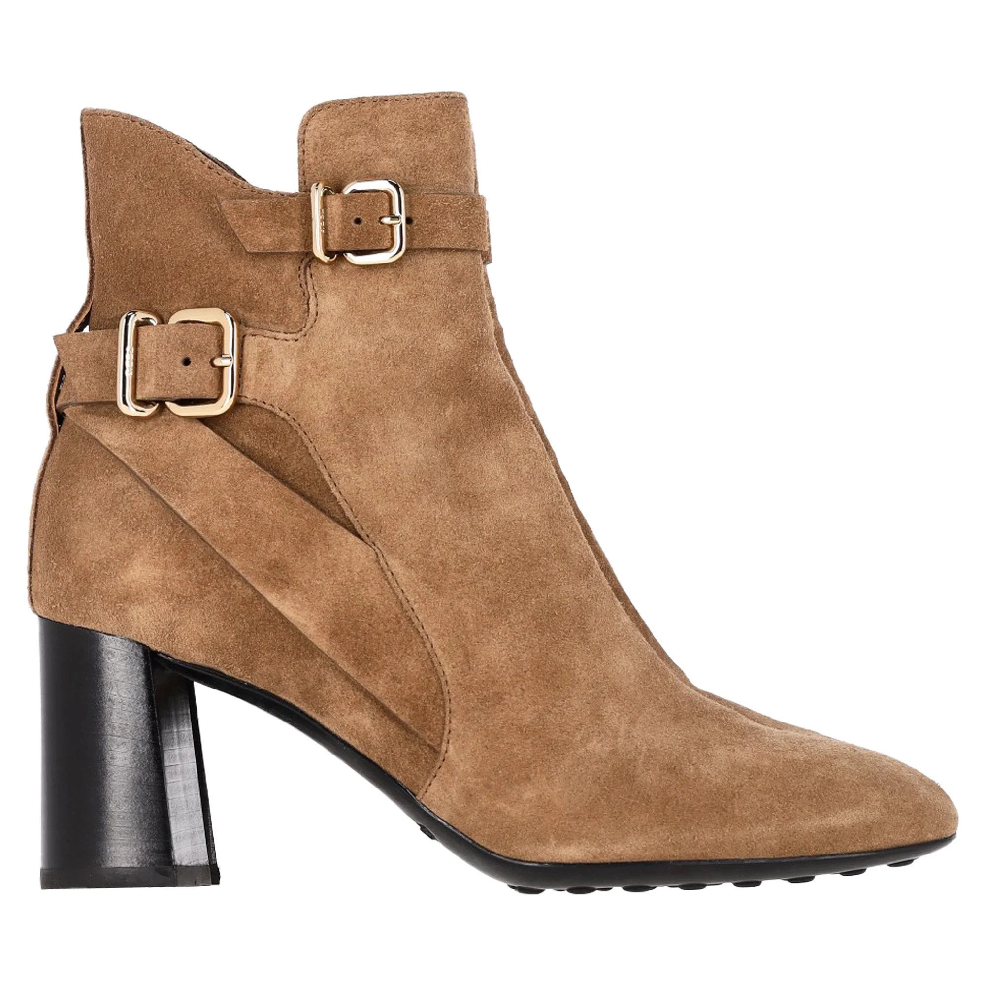 Tod's Buckled Ankle Boots in Brown Suede | Shop Simon