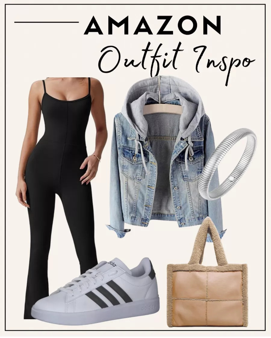 Amazon Outfit Inspo Athletic Outfit, Found it amazon, Amazon outfit ideas, jumpsuit, adidas sneakers, jean jacket, Sherpa tote bag, silver bracelet #LTKstyletip #LTKMostLoved

 

 #LTKgrwm #LTKootd #LTKSeasonal