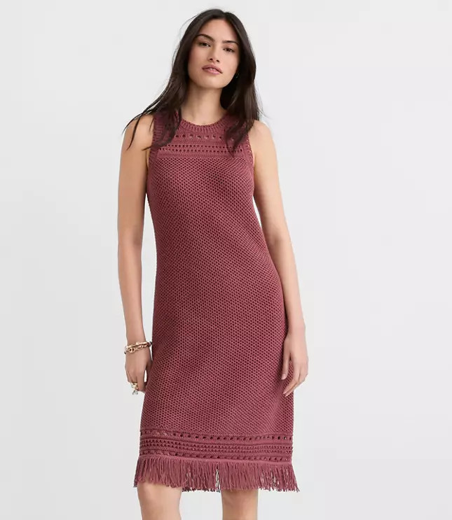 Fringe Pointelle Mini Sweater Dress | LOFT