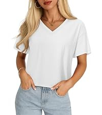 YUCOLEN Cropped T Shirts for Women Short Sleeve V Neck Cotton Basic Tees Soft Loose Fit UPF 50+ C... | Amazon (US)