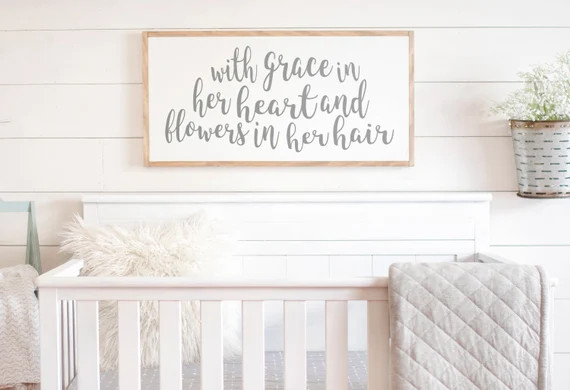 With Grace in Her Heart and Flowers in Her Hair Sign | Girl Nursery Decor | Nursery Sign for Girl... | Etsy (US)