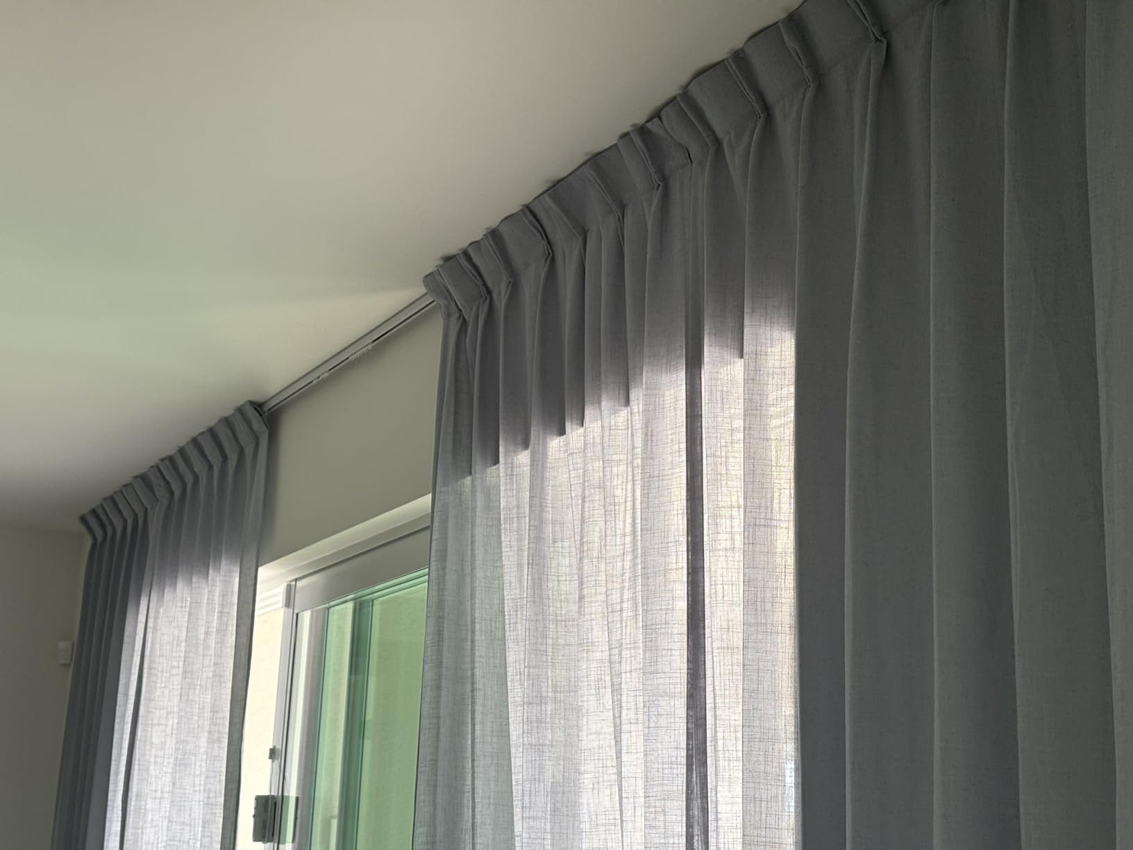 112 Inches Blue Grey Pinch Pleated Semi Sheer Curtains Linen Blend Light Filtering Window Curtain... | Amazon (US)