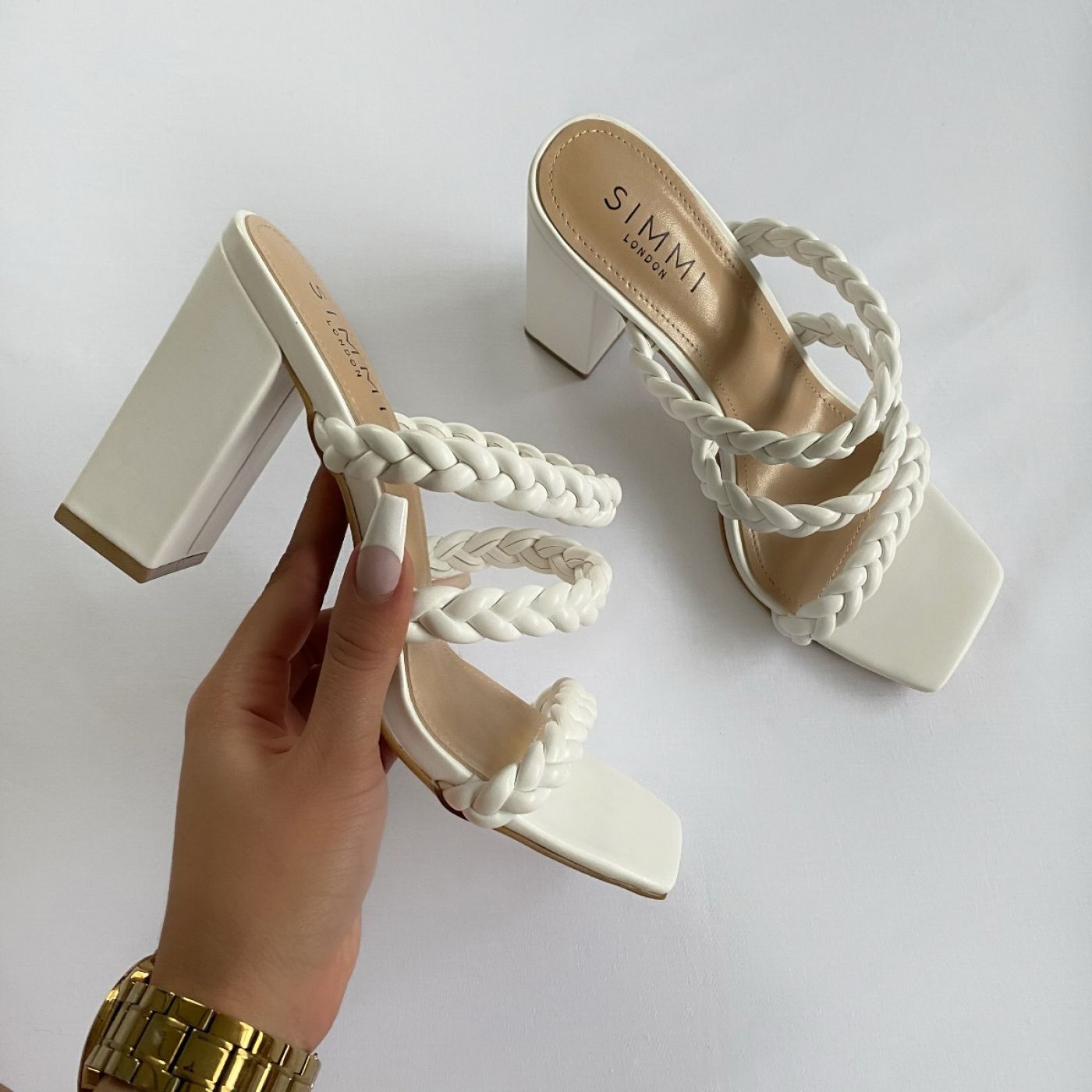 Tropez White Knotted Strap Block Heel Mules | Simmi Shoes