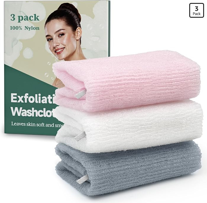 Exfoliating Washcloth, Nylon Bath Towel Body Scrubber with Hanging Strap, Back Scrubber for Showe... | Amazon (US)