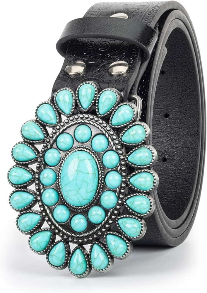 UTOWO Women Western-Turquoise-Belt Embossed-PU-Leather-Cowgirl-Belt Applies-Jeans-Pants-Dresses f... | Amazon (US)