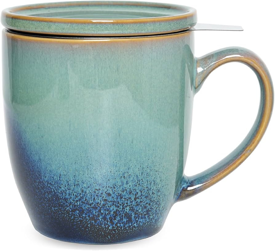 Bosmarlin Ceramic Tea Cup with Infuser and Lid, 16 Oz, Loose Leaf Tea Steeper Mug with Strainer, ... | Amazon (US)