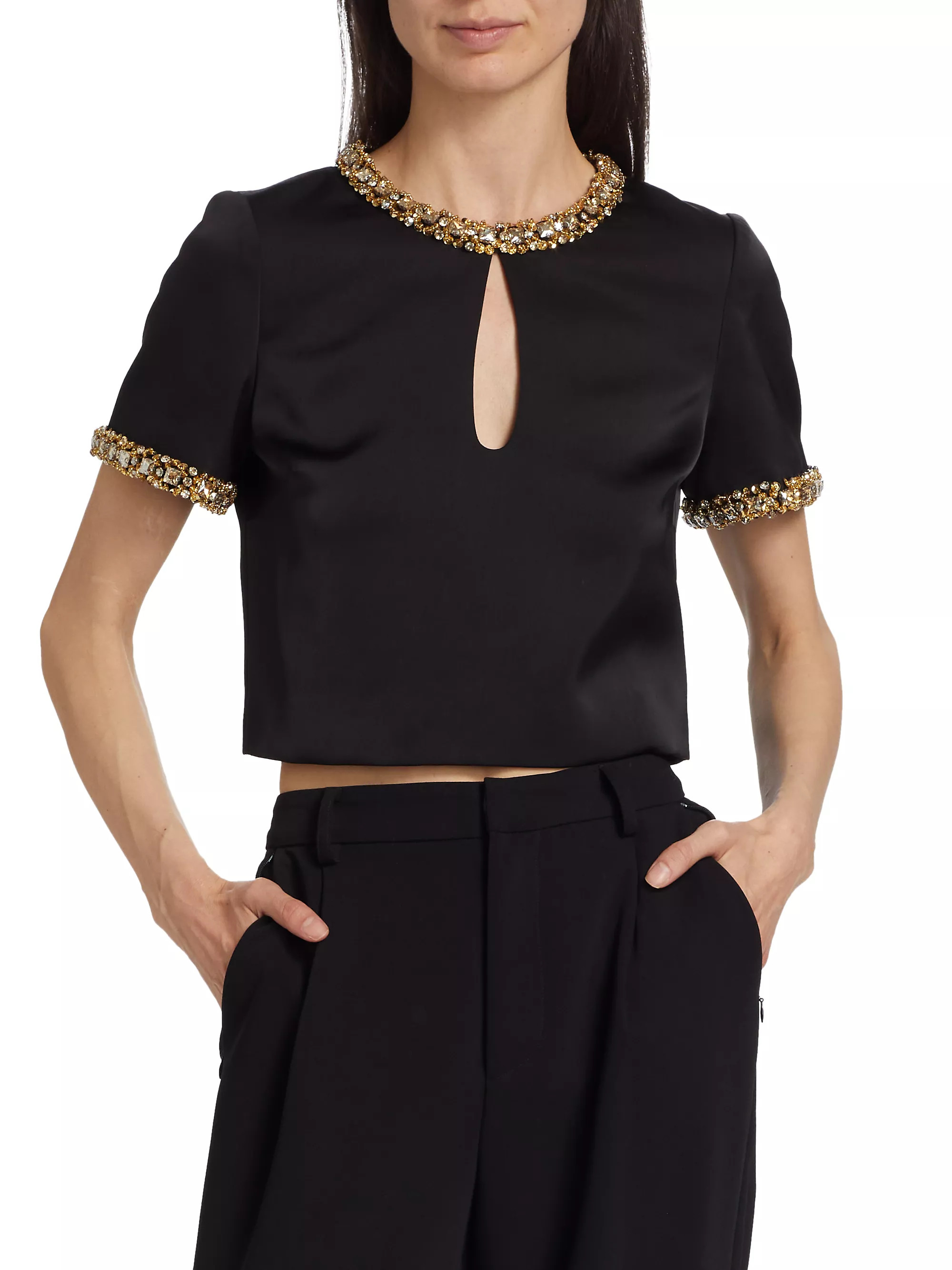 Shop Self-Portrait Embellished Satin Top | Saks Fifth Avenue | Saks Fifth Avenue