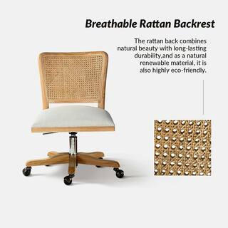 JAYDEN CREATION Crisolina Contemporary Linen Swivel Task Chair with Rattan Back CHS0085-LINEN - T... | The Home Depot