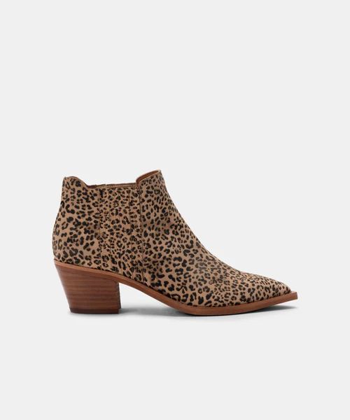 SHANA BOOTIES TAN-BLACK DUSTED LEOPARD SUEDE | DolceVita.com